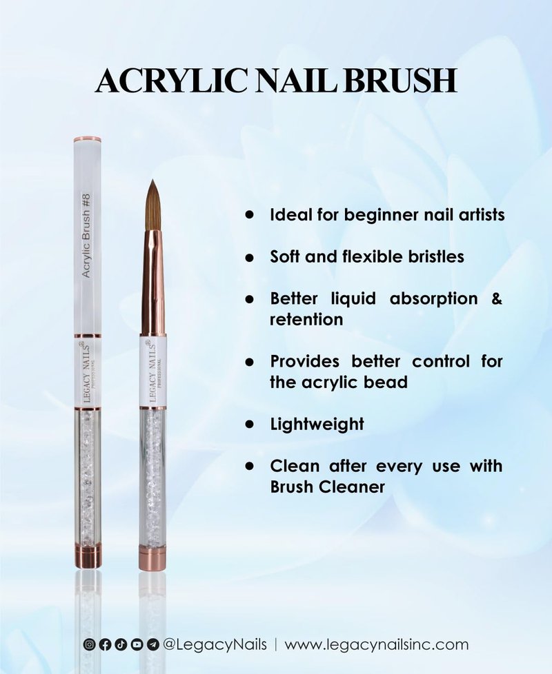 Legacy Nails Professional Acrylic Nail Brush #8 - WHITE - Perfect For Sculpting Acrylic Nail Extensions Flexible bristles Light weight