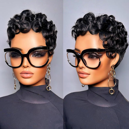 Jgzpfo Pixie Cut Wig Human Hair for Black Women Short Pixie Cut Wigs Natural Looking 100% Real Human Hair Wigs Glueless Full Machine Made Wigs for Black Women (C-025 1B)