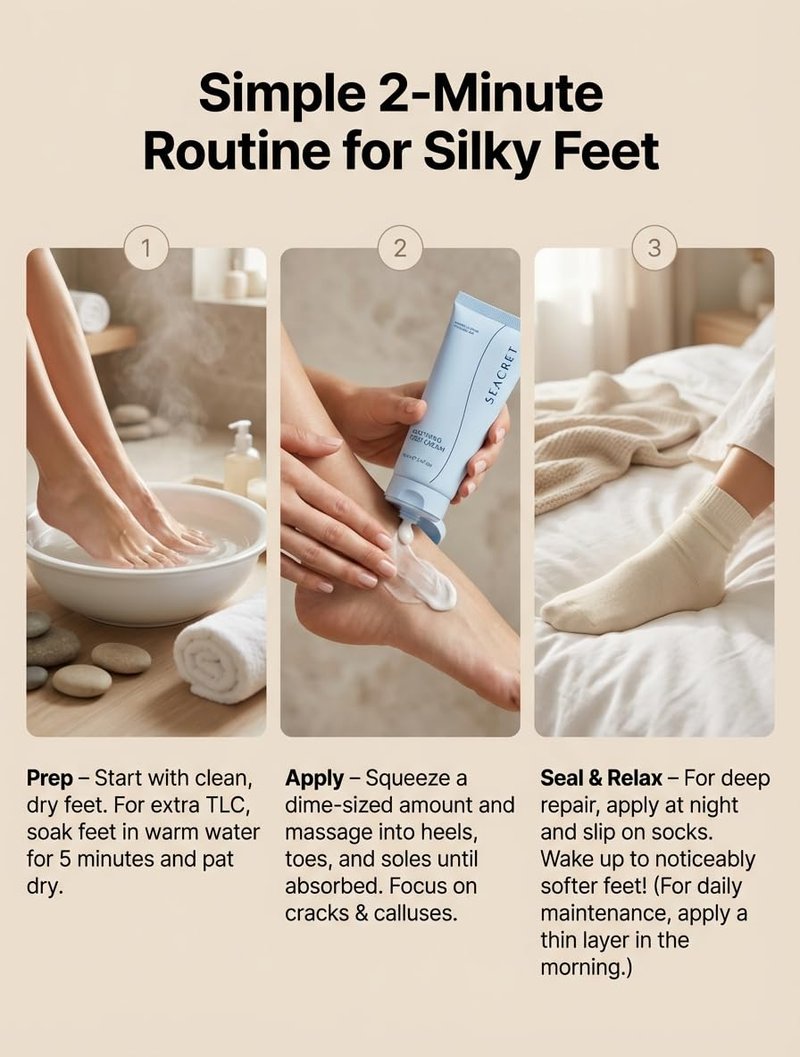 SEACRET Dead Sea Foot Cream - Deep Moisture Heel Repair with Tea Tree Oil, Shea & Cocoa Butter, Rapid Absorption Formula for Dry, Cracked Skin, Hypoallergenic, Paraben-Free & Vegan, 3.4 Fl Oz / 100 ml