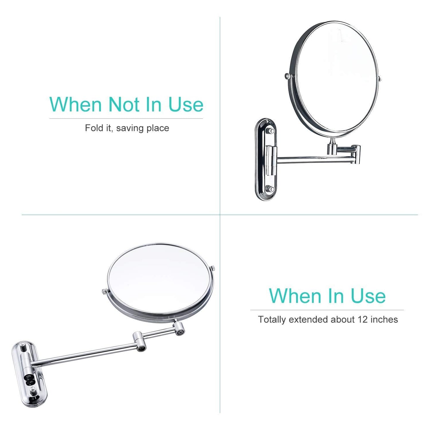 Gecious Wall Mounted Makeup Mirror Nickel, Double Sided with 10X Magnification,Wall Mount Vanity Mirror for Bathroom, 360 Swivel