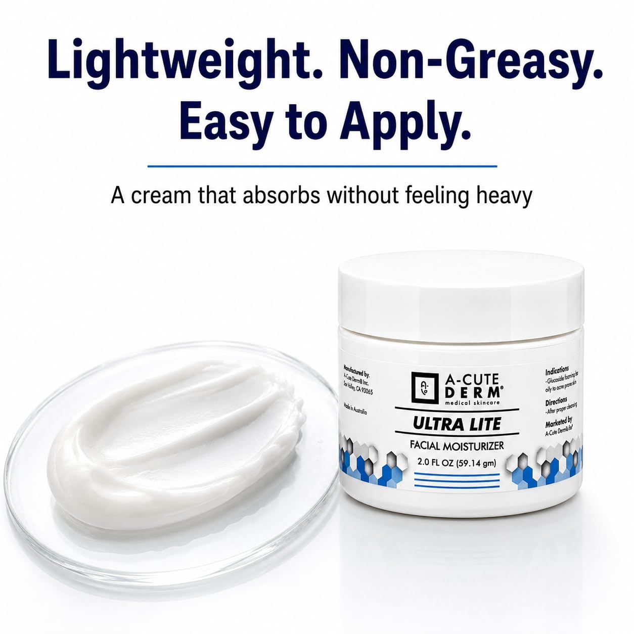 A-Cute Derm Ultra Lite Facial Moisturizer for Dry Skin | Helps in Soften and Rehydrate Skin | Day and Night Cream (2.0 oz)