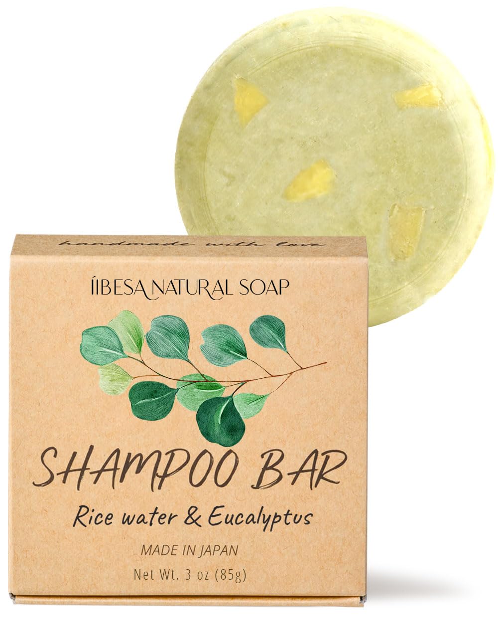 IIBESA Japanese Rice Water Shampoo Bar - Improves Scalp Health & Thickening Hair Growth - Made in Japan Organic Ingredients - Solid Shampoo Bars For All Hair Types - Essential Oils - Eucalyptus