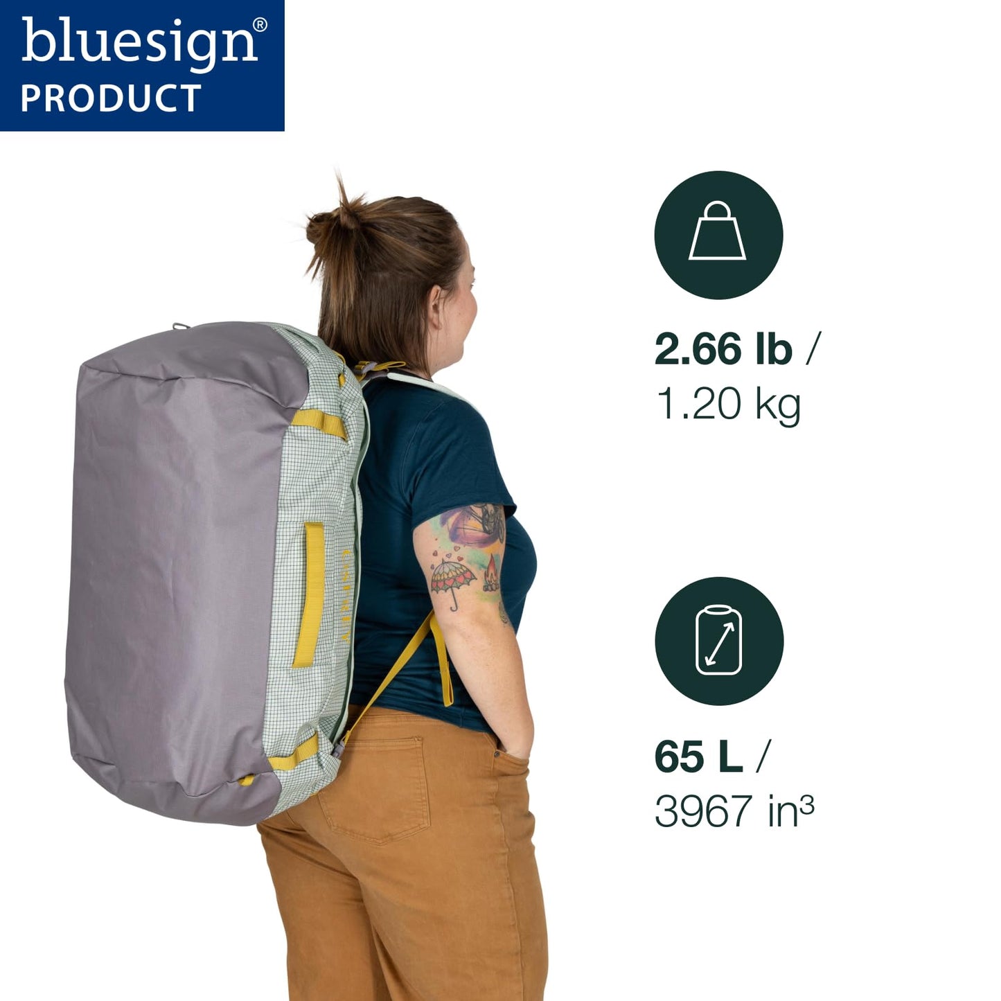 Osprey Transporter 65 Lightweight Travel Duffel Bag - Water Resistant Durable Gear Bag for Men and Women, Frosty Mint