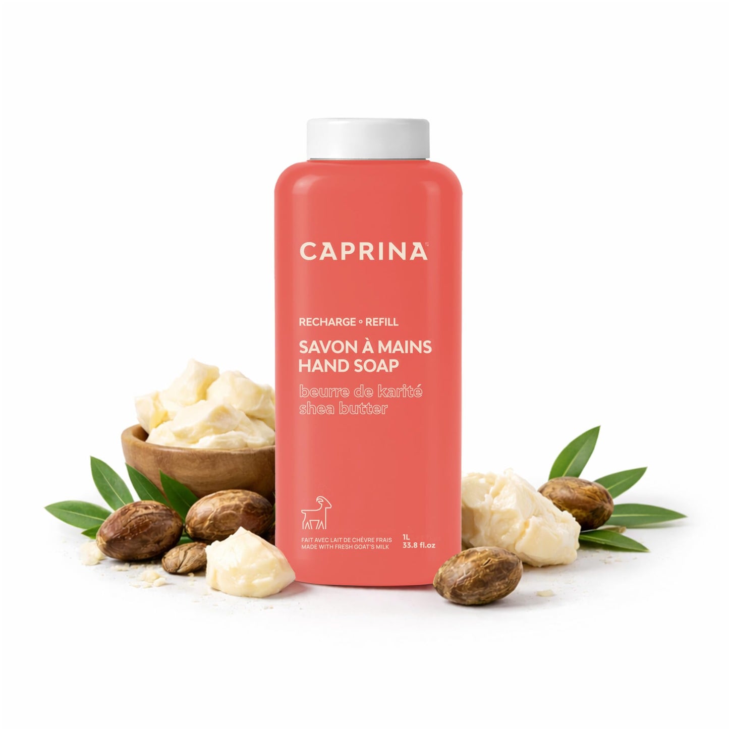 Caprina by Canus Goat Milk Liquid Hand Soap Refill, SHEA BUTTER, 1 L (33.8 fl oz), Moisturizing Hand Wash Refill, Less Plastic Waste, Made in Canada