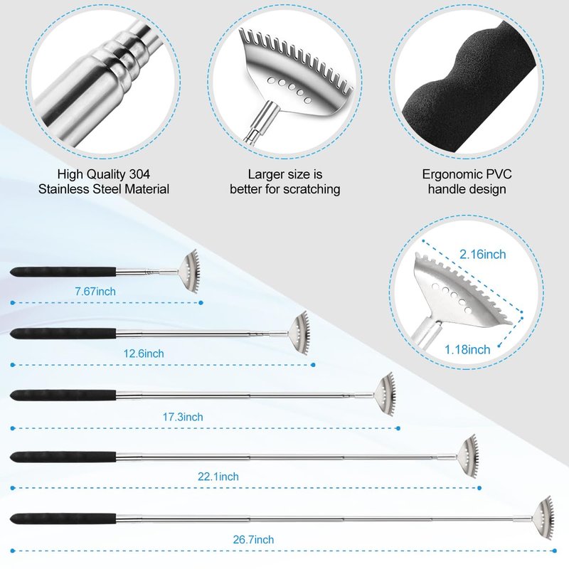 Yeipis 3 Pack Different Back Scratcher Metal Portable Telescoping with Rubber Handles, Extendable Back Massager Tool with Beautiful Box, Stocking Stuffers for Men Women Christmas Presents(Black)