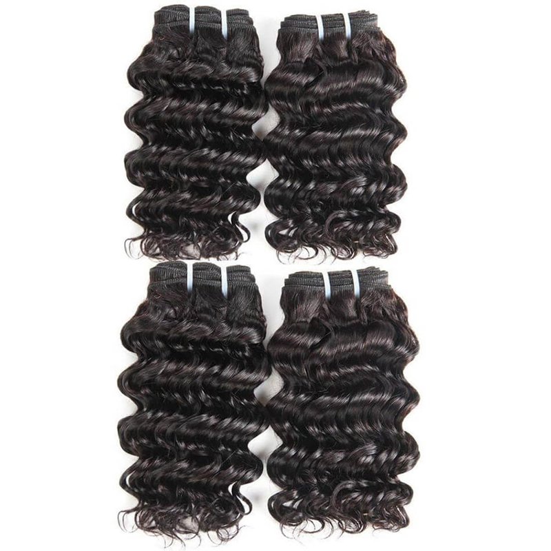 FASHION LINE 4 Bundles Deep Wave Short Bob Style Ombre 1B/99J Virgin Human Hair Bundles 50g Two Tone Burgundy Red Brazilian Hair Weave 12”