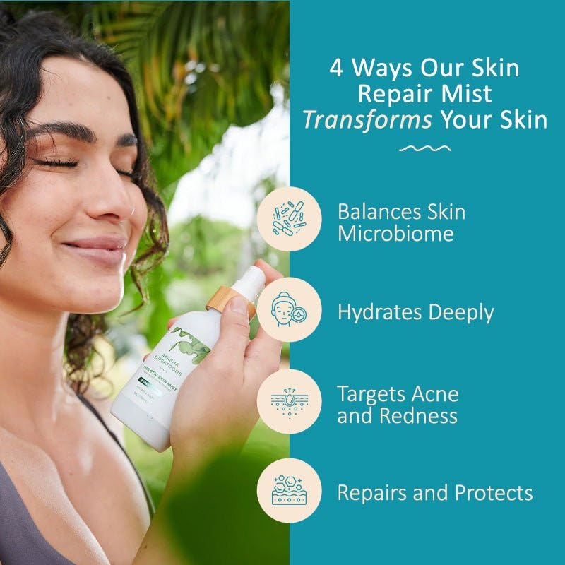 Akasha Prebiotic Skin Mist - Organic Facial Spray with Sea Kelp Extract | 3.4oz for Acne, Psoriasis & Sunburn Relief