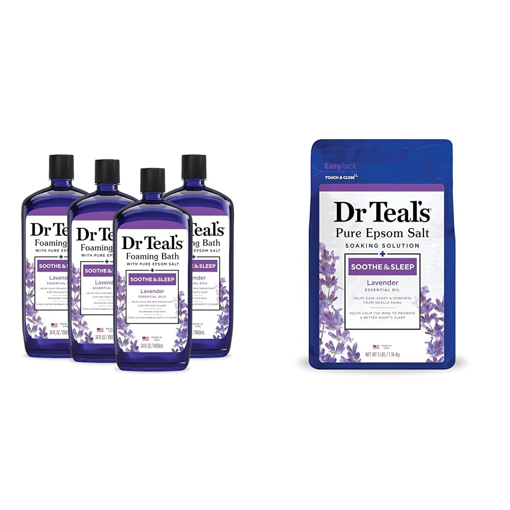 Dr Teal's Foaming Bath & Epsom Salt Soak, Lavender Scent, Soothe & Sleep, 34 fl oz & 3 lbs