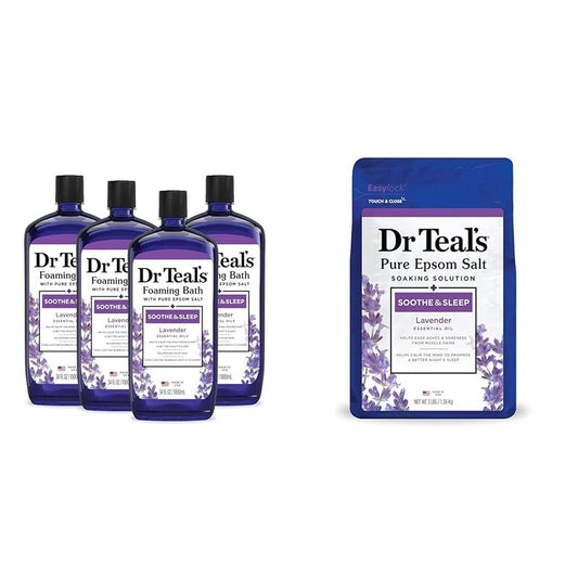 Dr Teal's Foaming Bath & Epsom Salt Soak, Lavender Scent, Soothe & Sleep, 34 fl oz & 3 lbs