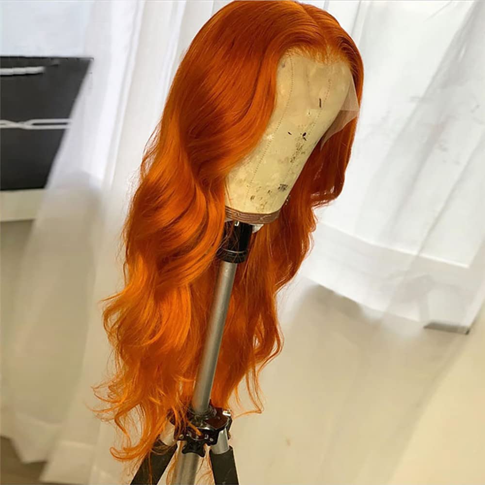 ANDRIA 13x4 HD Lace Front Wigs Body Wave Glueless Pre Plucked Lace Frontal Wigs For Black Women 250 density Loose Wave Synthetic Lace Front Wig With Baby Hair 26 Inch (Ginger Orange)