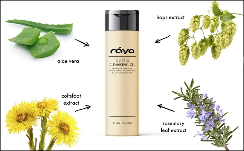 Raya Gentle Facial Cleansing Gel 8 oz (104) | Softening and Moisturizing Botanical Cleanser for Dry and Sensitive Skin| Helps Hydrate Smooth Complexion
