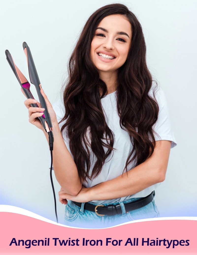 ANGENIL Pro Twist Ceramic Flat Iron 1 Inch, Dual Voltage Hair Straightener and Curler 2 in 1, Multi-Stylers Round Flat Iron Hair Curling Iron, Fast Heating LCD Display, 11 Adjustable Temp (250℉-450 ℉)