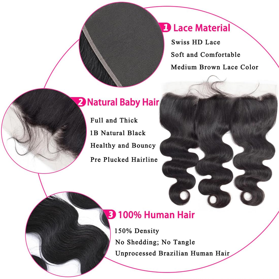 13x4 Lace Frontal Closure Body Wave Ear to Ear 16 Inch Brazilian Virgin Human Hair Closure Natural Black Color(13 x 4 Body Wave, 16 inch)