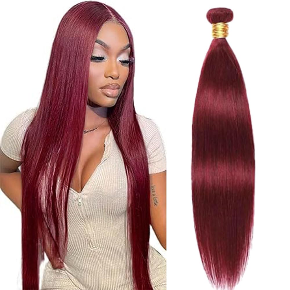 Burgundy Human Hair Bundles Wine Red 22 Inch Color 99J Bundles Human Hair Extension Straight 1 Bundle Burgundy Red Unprocessed Brazilian Virgin Hair 100G/PC