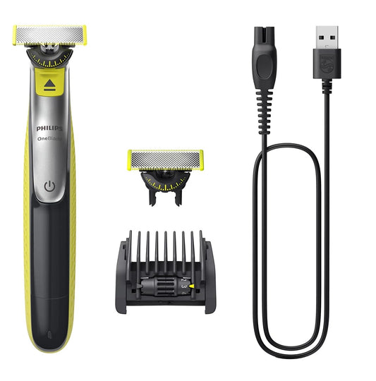 OneBlade Face, Hybrid Electric Beard Trimmer and Shaver with 5-in-1 Face Stubble Comb
