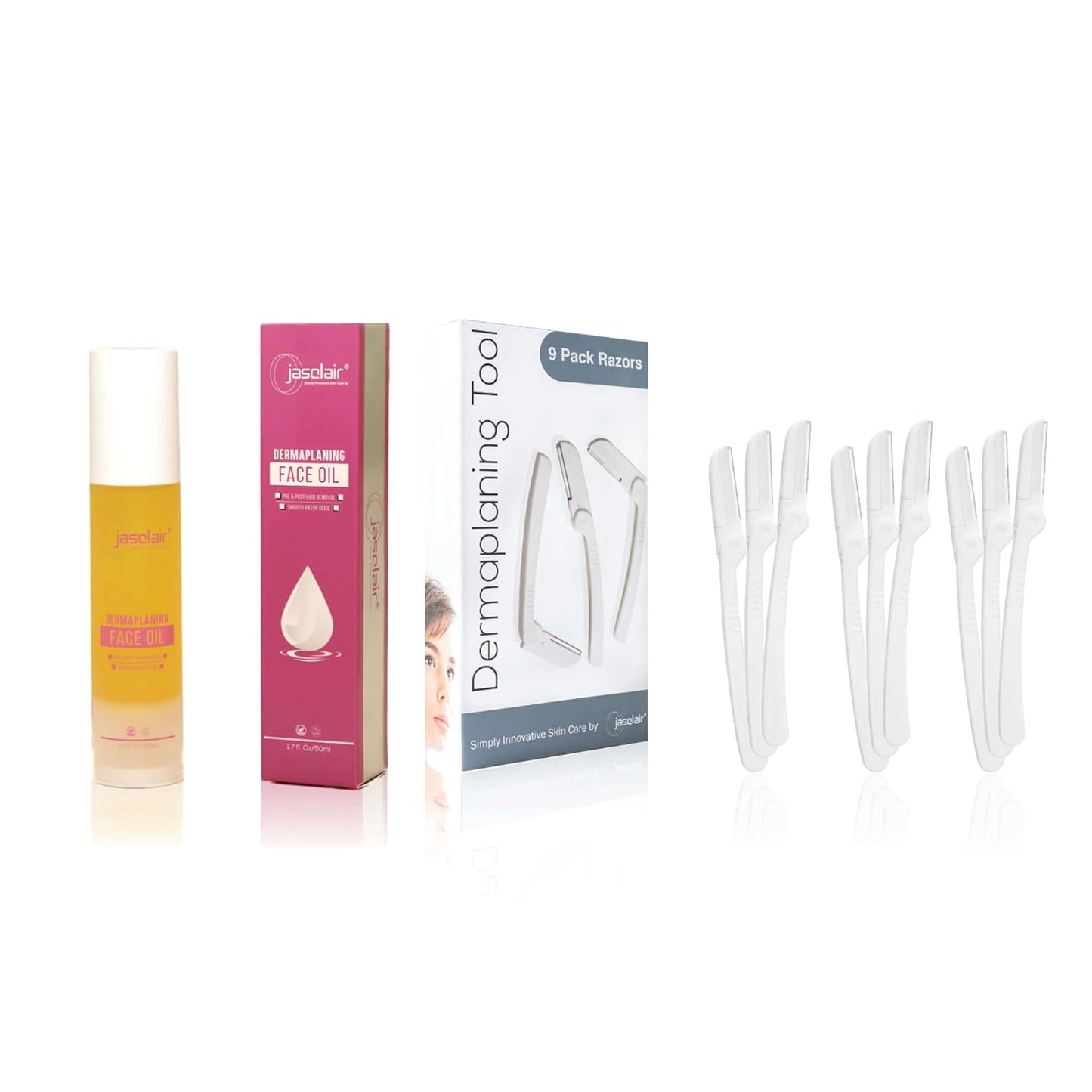 Dermaplaning Tool Set - 9 Count Face Razor with Smooth Glide Exfoliating Oil | Gentle Skin Care Essentials