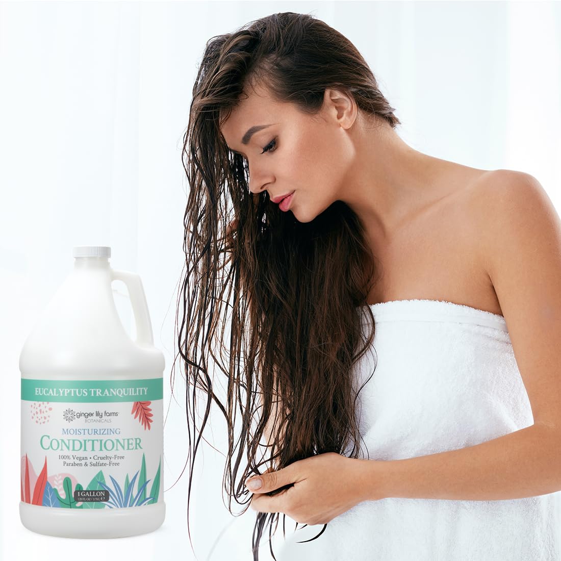 Ginger Lily Farms Botanicals Moisturizing Conditioner for Dry Hair, Eucalyptus Tranquility, 100% Vegan & Cruelty-Free, 1 Gallon (128 fl oz) Refill