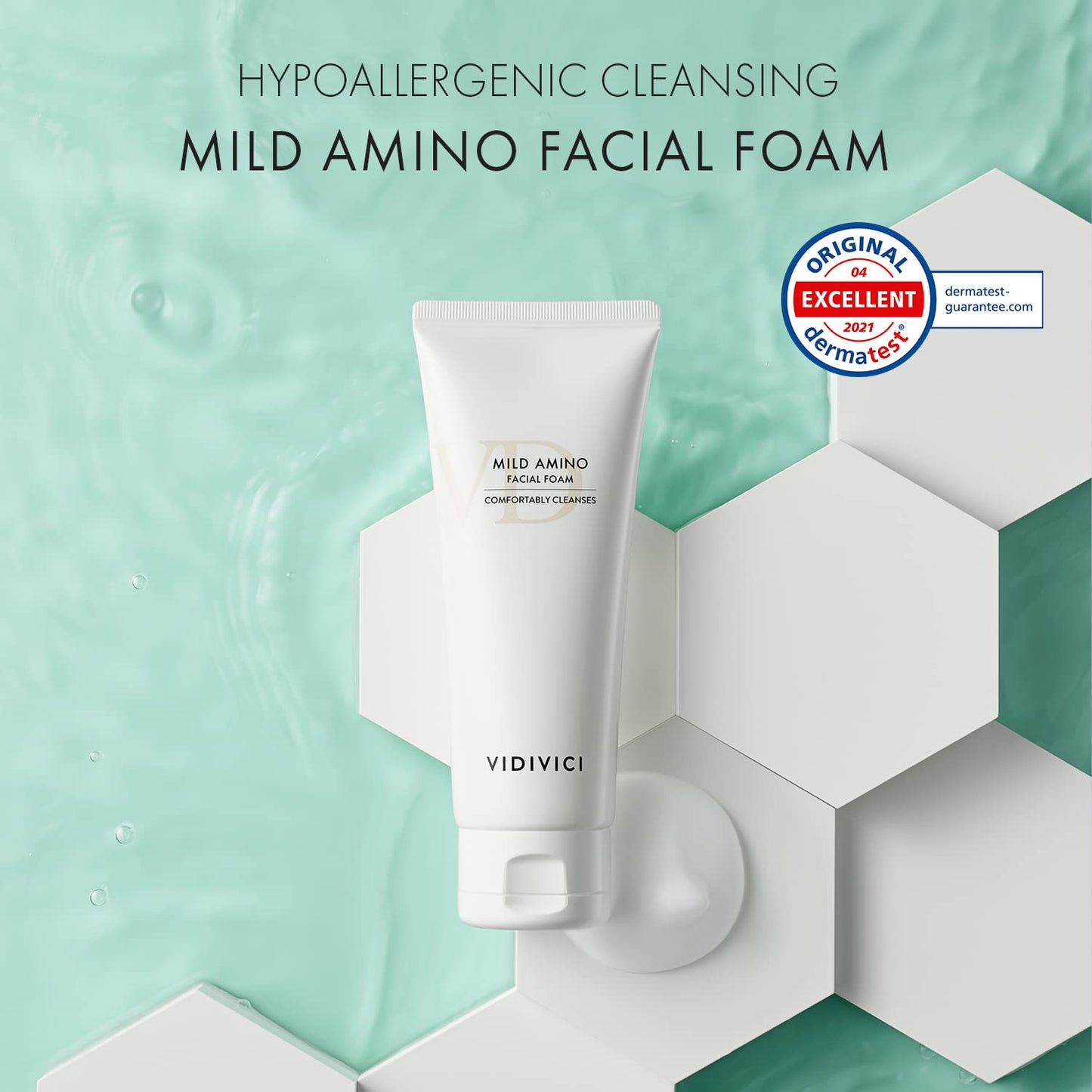 VIDIVICI Mild Amino Facial Foam – Hypoallergenic Face Wash with Amino Acid and Cica – Calming and Moisturizing Foaming Cleanser for Sensitive Skin – Fragrance Free Foam 3.72oz.