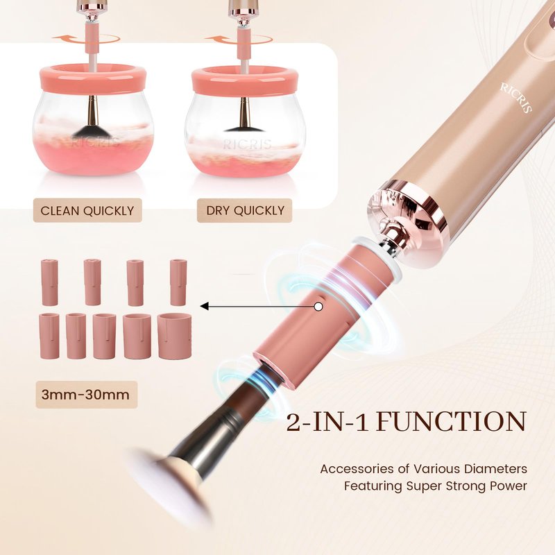 RICRIS Electric Makeup Brush Cleaner and Dryer Machine - Super Fast Clean and Dry Make Up Brushes - Automatic Cosmetic Brush Spinner Washer Tools