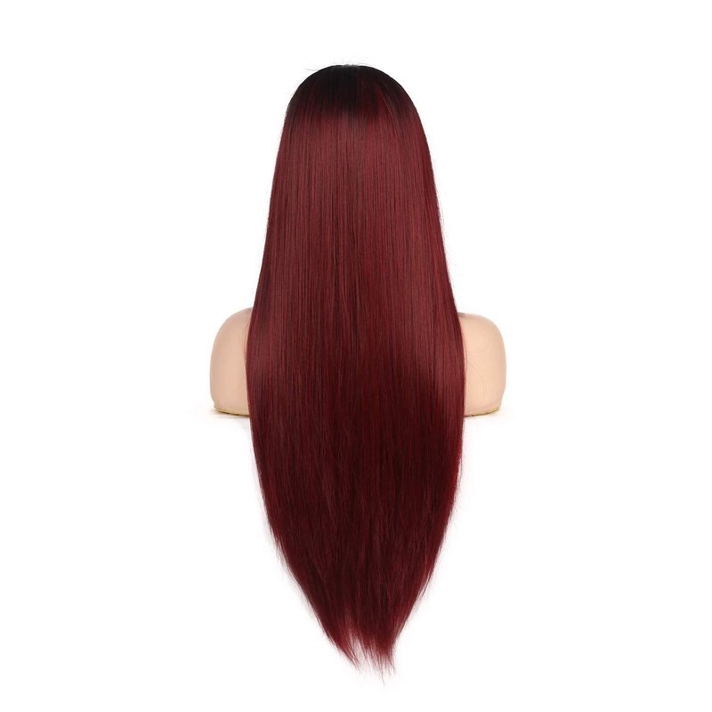 Ombre Wine Red Wigs for Women - Long Straight Heat-Resistant Fiber | Perfect for Parties & Cosplay