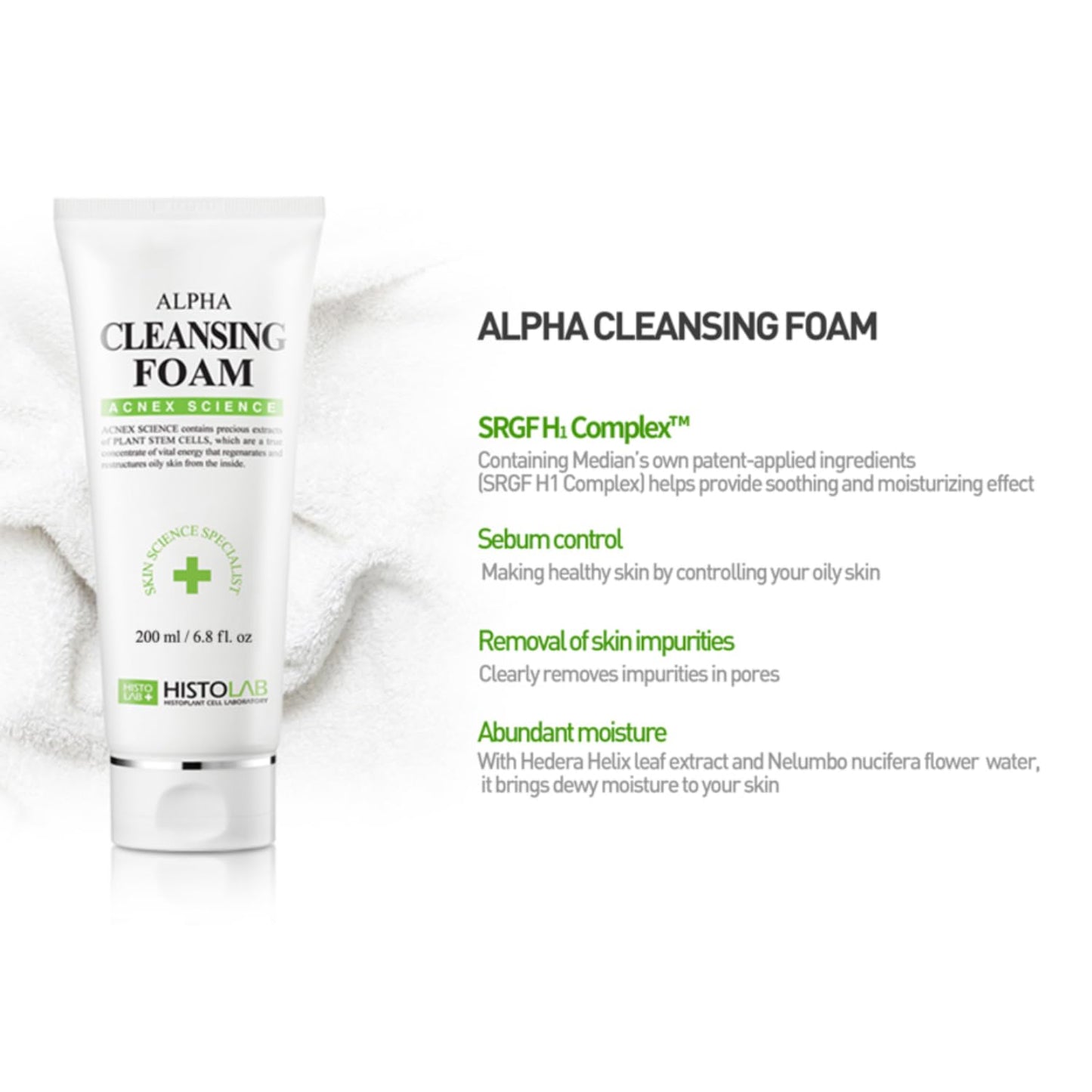 HISTOLAB Alpha Cleansing Foam (6.8 Fl. Oz) | Facial Cleanser for Oily and Acne-Prone Skin