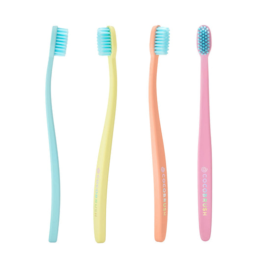 Cocobrush Ultra Soft Toothbrush by Cocolab, Compact Head Bristles for Teeth Cleaning, Sensitive Gums Oral Care, Manual Toothbrush for Adults and Kids, Rainbow Set, 4 Pack
