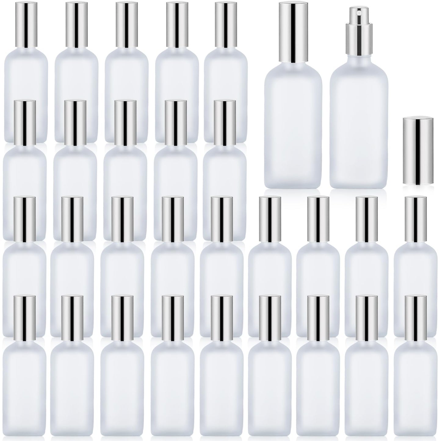 Gabotrie 30 Pcs Glass Spray Bottle, 3.4 oz/100 ml Frosted Glass Spray Bottles, Perfume Empty Bottles, Refillable Container for Perfume, Clear Bottle with Sliver Fine Mist Sprayer for Face Body Travel