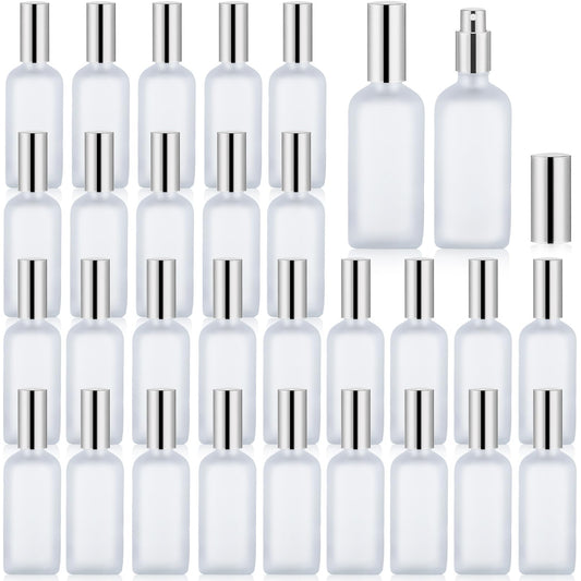 Gabotrie 30 Pcs Glass Spray Bottle, 3.4 oz/100 ml Frosted Glass Spray Bottles, Perfume Empty Bottles, Refillable Container for Perfume, Clear Bottle with Sliver Fine Mist Sprayer for Face Body Travel