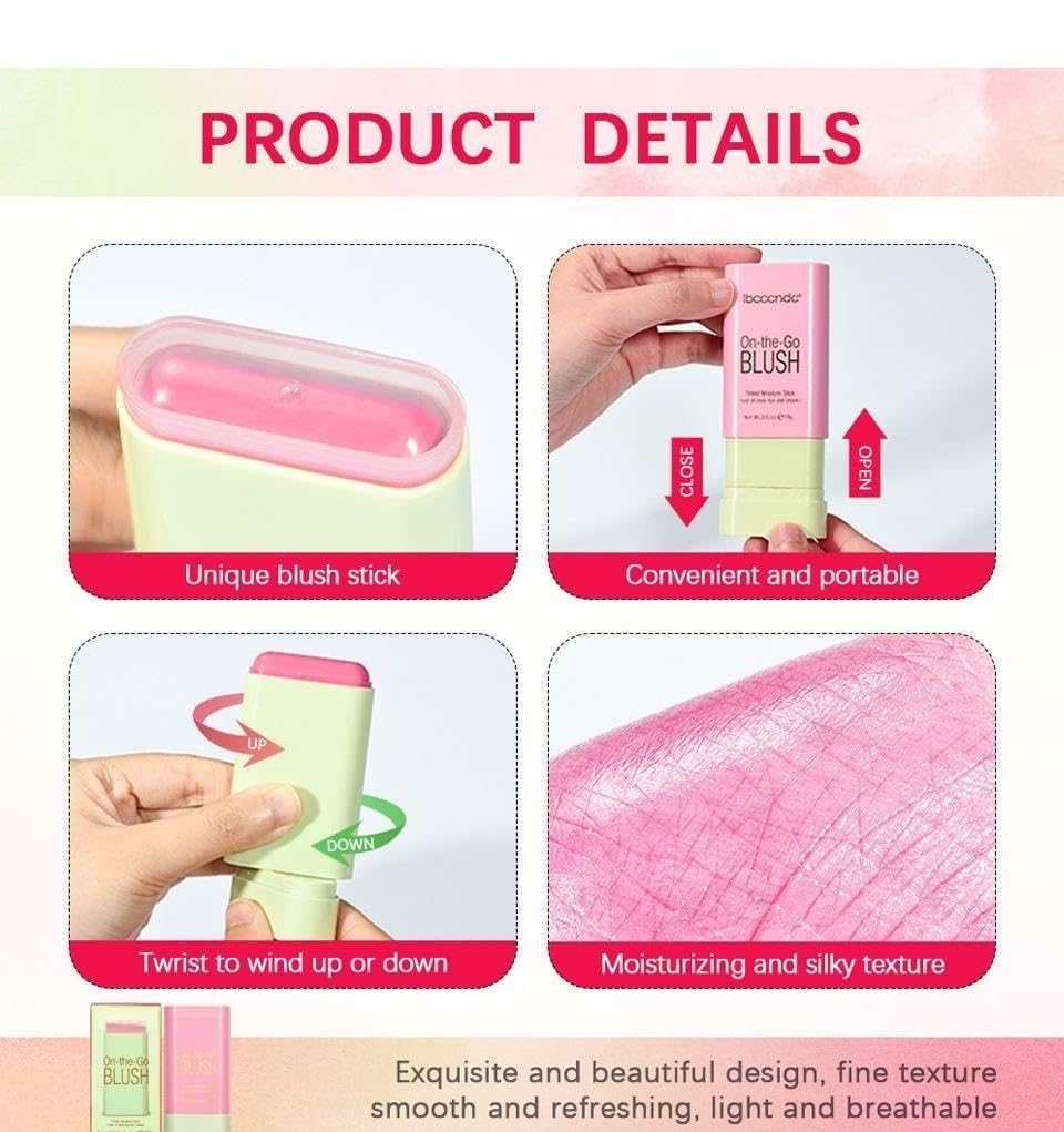 Lovelycat On-the-Go Makeup Blush Stick Tinted Moisture Stick, Shadow Lips Cheek Blusher Creamy Long Lasting Natural Nude for All Skin Natural Waterproof, Long Lasting (Pink)