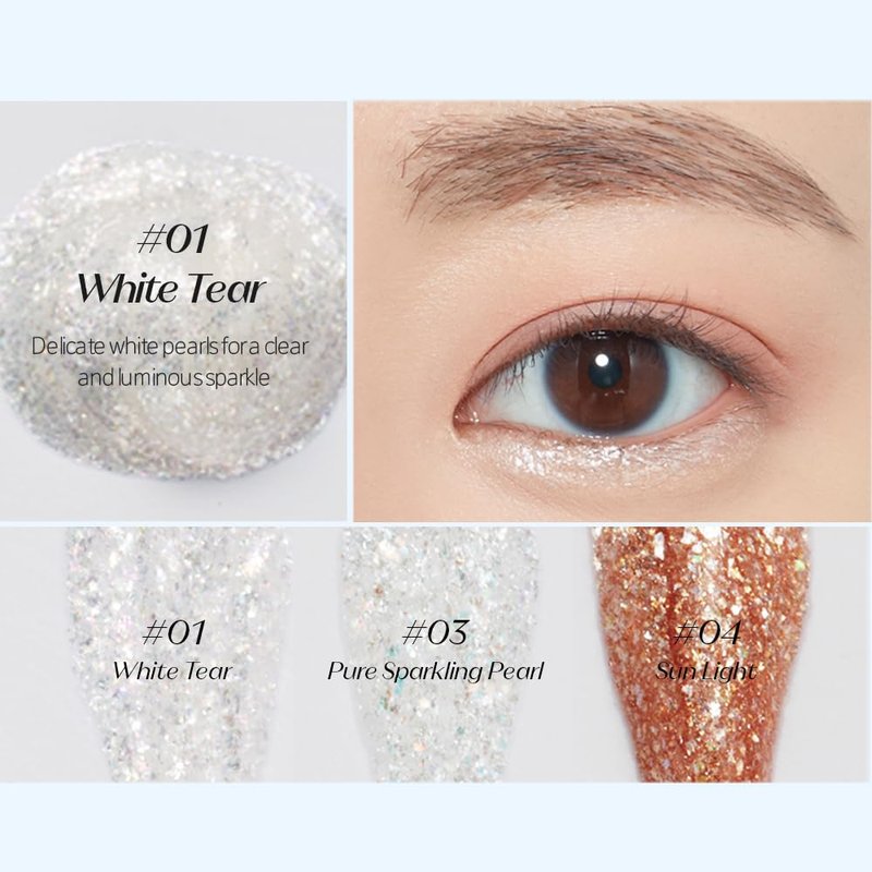 ETUDE Tear Drop Eyeliner, Crystal & Opal Glitter, Smudge-Proof Sparkle, Long-Lasting Formula, All Skin Tone Friendly, Korean Makeup, Beauty, White Tear (0.271 Fl Oz)