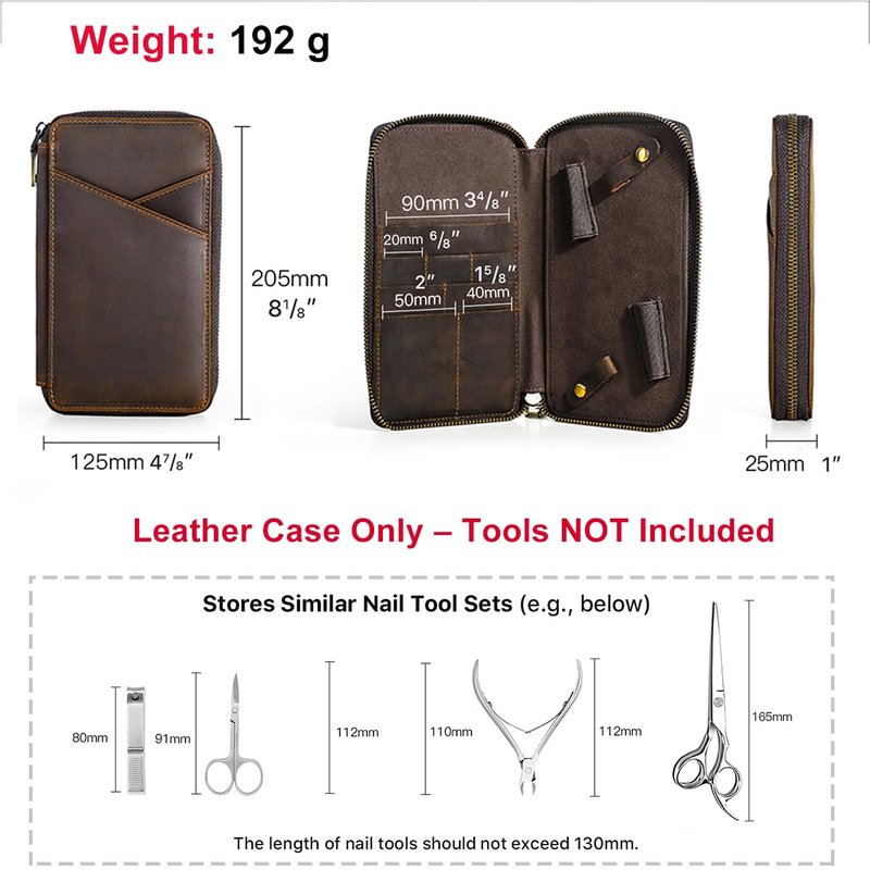 CONTACTS Full Grain Leather Manicure Set Case for Men Hairdressing and Nail Clipper Tool Organizer Travel Grooming Kit Pouch Empty Pouch by Handmade (Case Only)