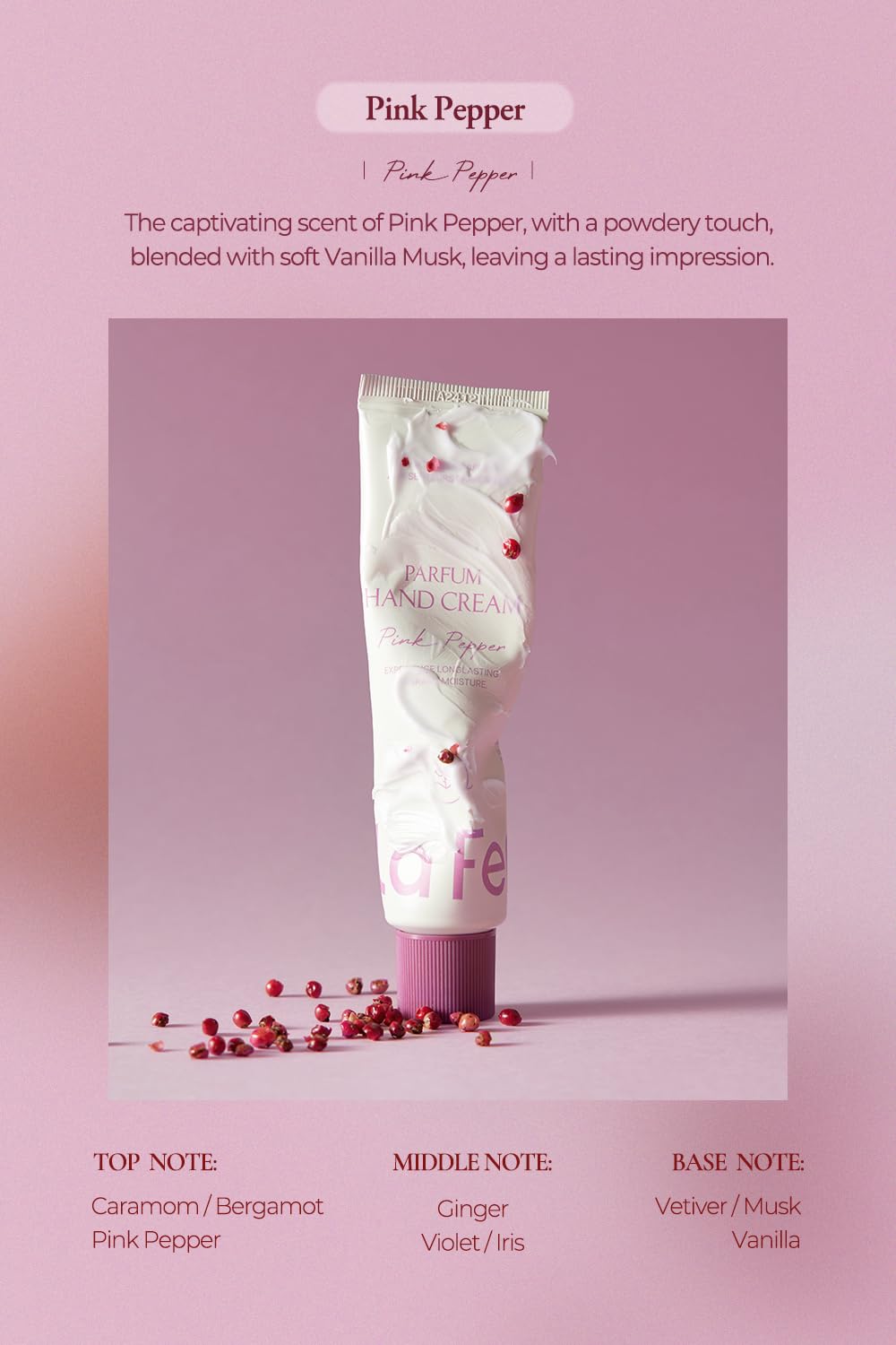 laferme Parfum Hand Cream 2.02 Fl. Oz. (Pink Pepper) | Non Sticky Vegan & Travel-Sized Hand Lotion with Shea Butter | Hydrating & Nourishing for Dry Skin, Korean Skincare for Women & Men