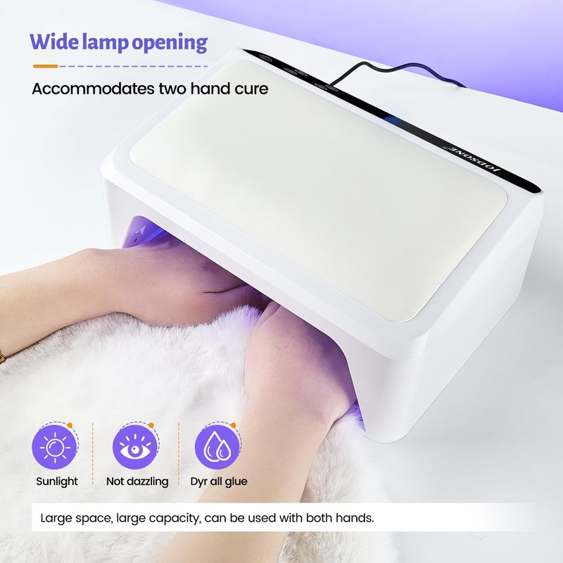 JODSONE Professional Nail Lamp with Hand Pillow for Salon 4 Timers Removable Base Smart Touch Screen Large Space U V Lamp for Gel Polish