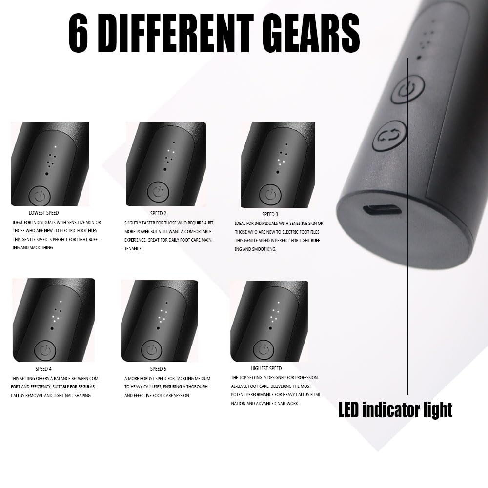 Cordless Electric Callus Remover - 2 in 1 Rechargeable Foot File with Nail Sander | 6 Adjustable Speeds for Smooth Feet
