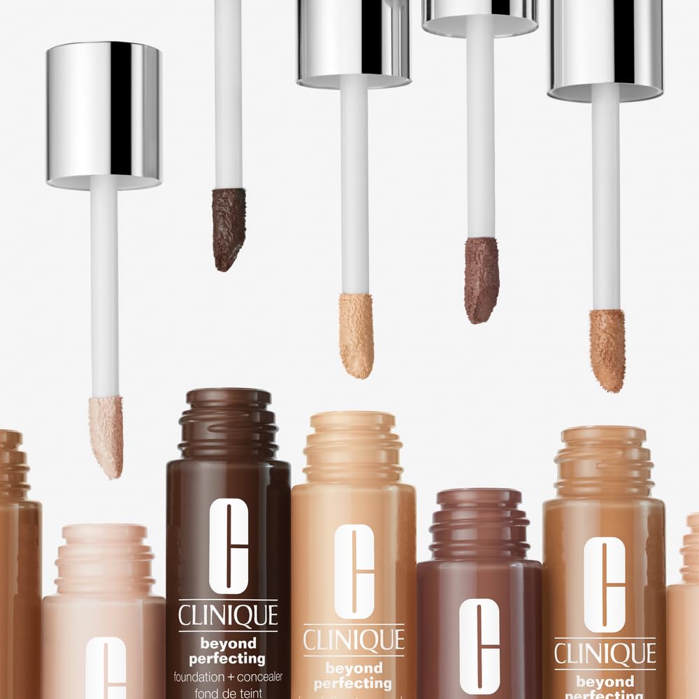 Clinique Beyond Perfecting Lightweight Liquid Foundation + Concealer For Dry Combination to Oily Skin Types | Full Coverage + Natural Matte Finish, Biscuit, 1 Fl Oz