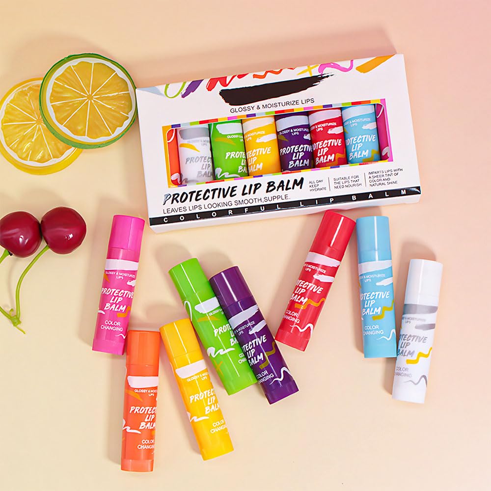 BINGBRUSH Color Changing Lipstick Set - 8PCS Moisturizing & Waterproof Lip Tint | Hydrating Fruit Flavor for Women