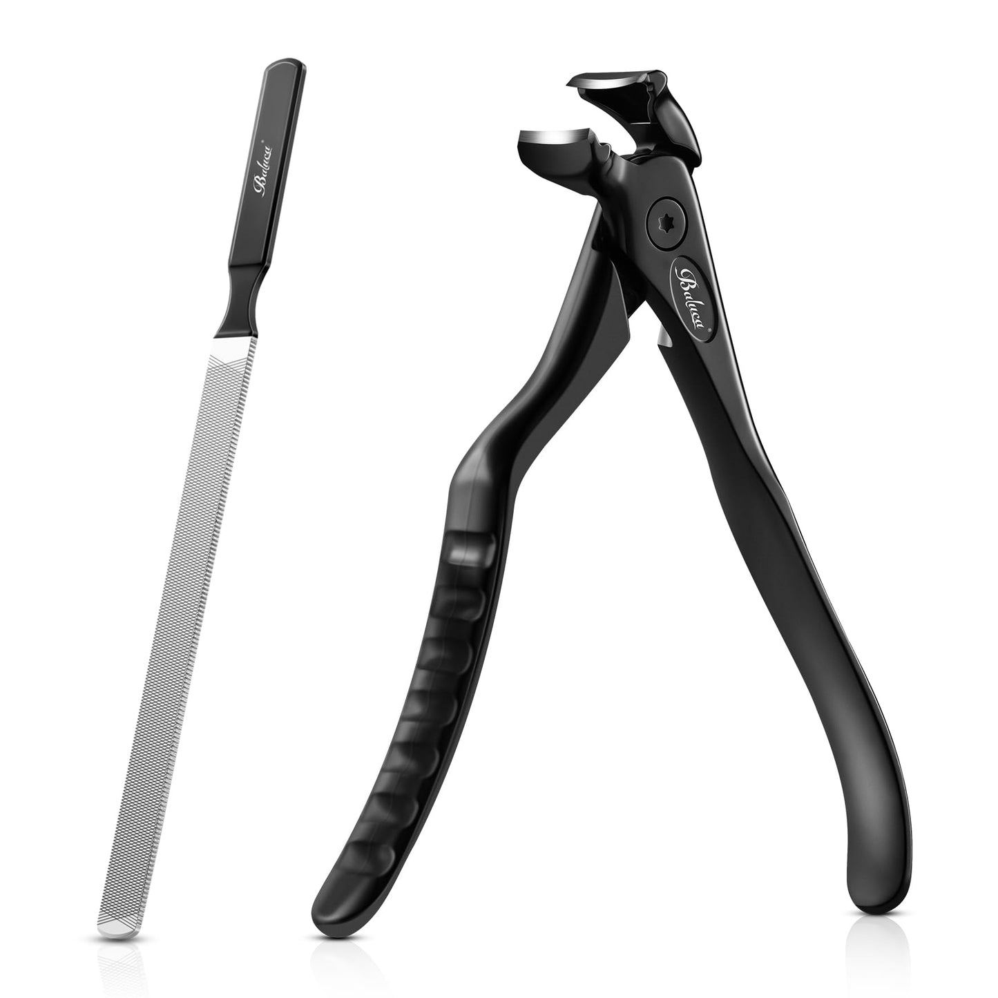 BALUCA Curved Nail Clipper for Seniors - Toenail Clipper with Toenail File for Thick Toenails and Fingernails, Long Handle Nail Clippers with File, Precision Nail Trimmer for Men and Women - Black