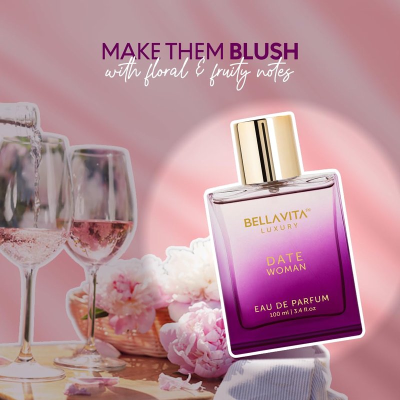 Bellavita Luxury DATE Eau de Parfum - Floral Jasmine & Pink Pepper Scent | 100 ml (3.4 fl. oz.) | Perfect Mother's Day Gift