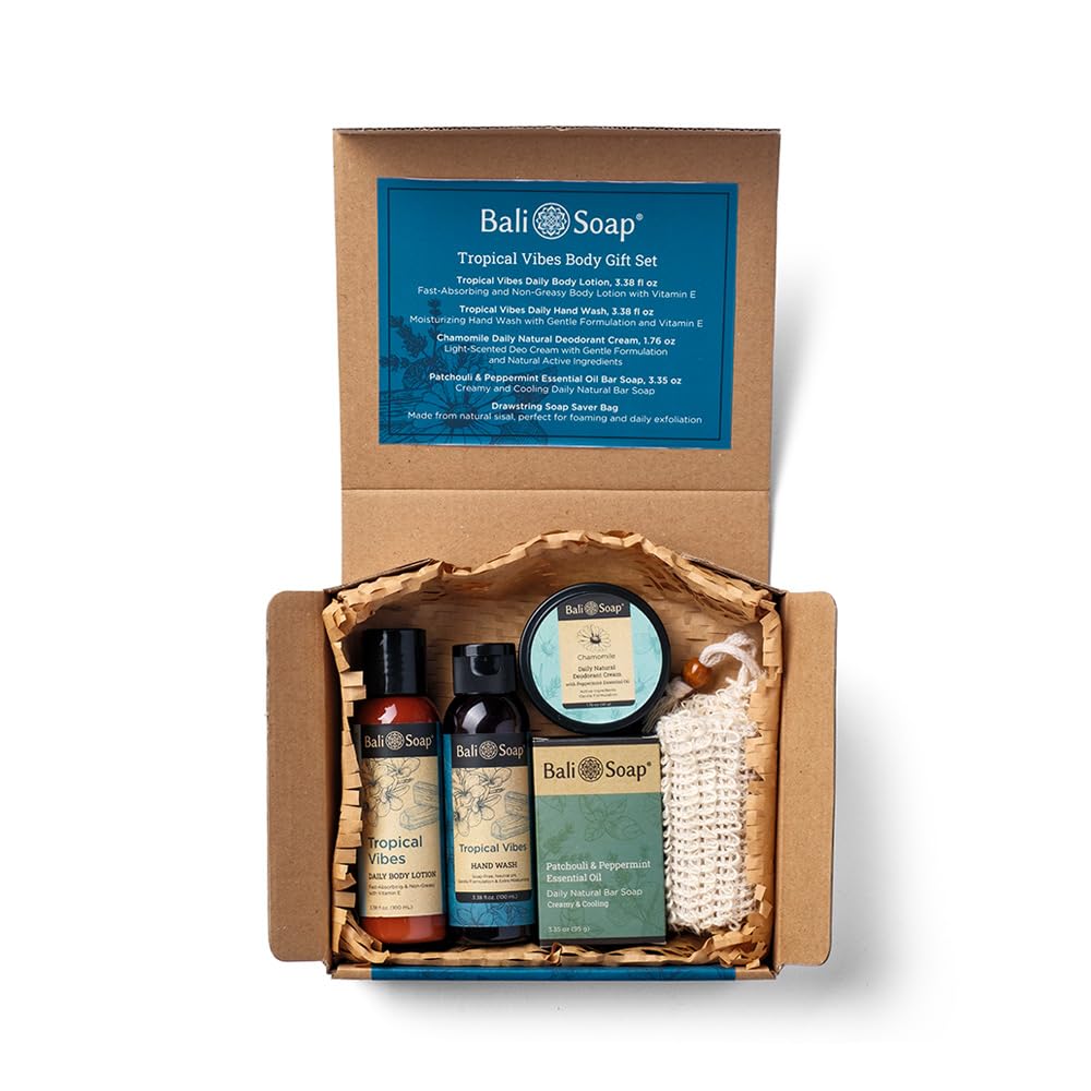 Bali Soap Tropical Vibes Gift Set, 5-Piece Travel Size Body Care Kit, Natural Ingredients, Cruelty Free, Vegan