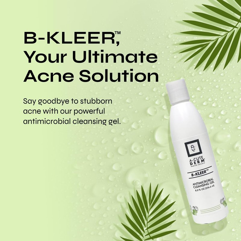 A-Cute Derm B-Kleer Cleansing Gel Acne Cleanser that Purify and Protect Your Skin from Clogged Pores for All Skin Types (8oz)