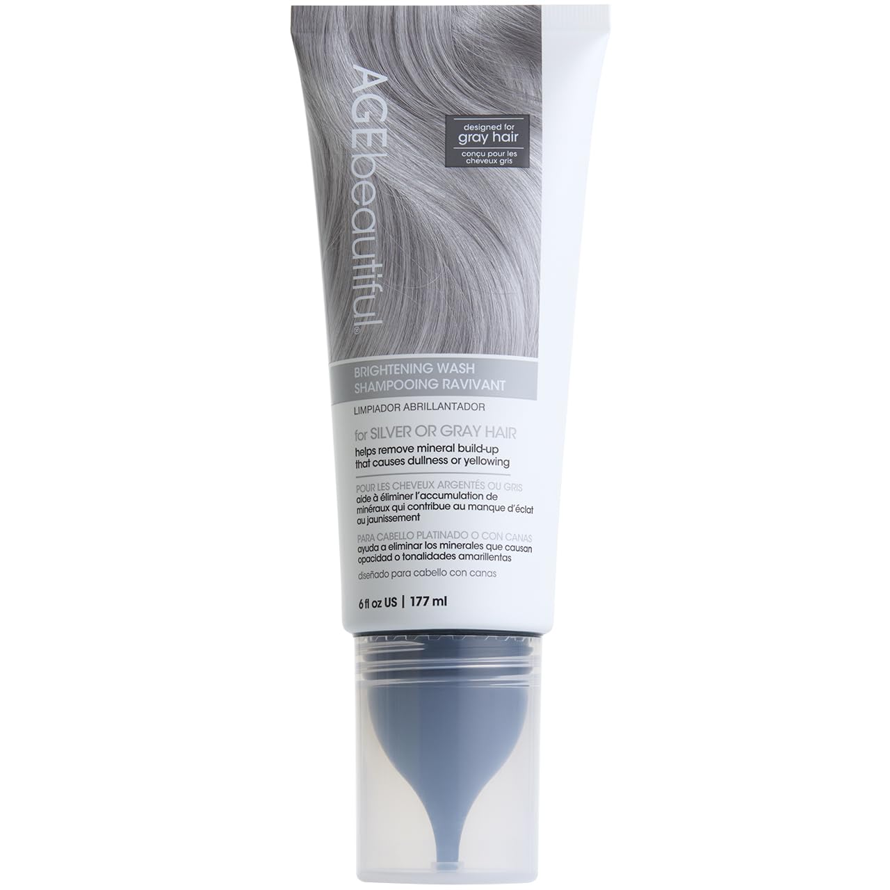 AGE beautiful Brightening Shampoo for Silver & Gray Hair, Clarifying Wash with CoQ10 + Charcoal, Removes Mineral Build-Up & Pollution for Bright, Shiny Hair, Sulfate-Free, Color-Safe