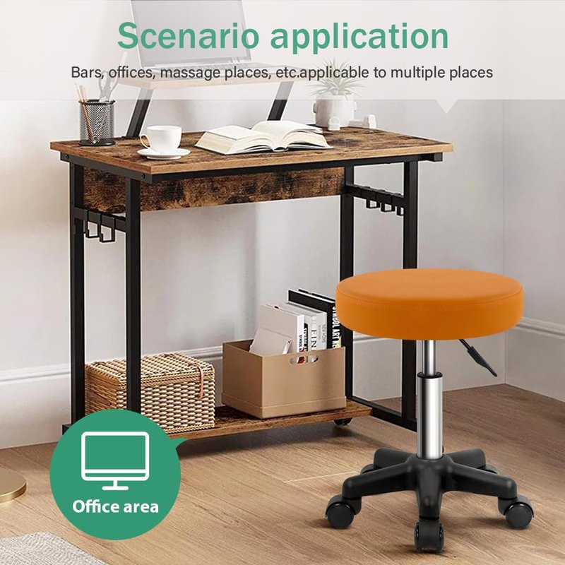 FURWOO Round Rolling Stool Height Adjustable Stool with Wheels for Spa Salon Massage Pale Brown