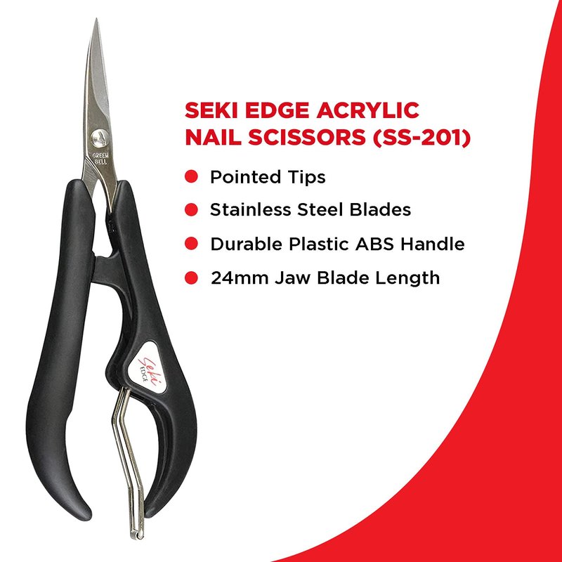 Seki Edge Acrylic Nail Scissors (SS-201) - Curved Manicure Scissors for Clipping, Cutting, & Trimming Acrylic Fingernails & Toenails - Stainless Steel Nail Cutter is Made in Japan