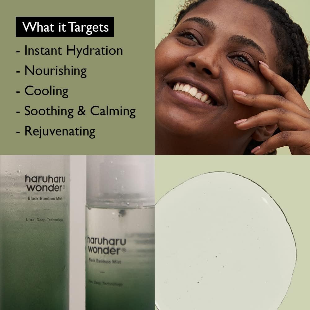 HARUHARU wonder Black Bamboo Mist, Hydrating and Firming skin, Panax ginseng for clean and smooth skin surface, Korean Skincare, Vegan, Cruelty Free, 5.07 fl.oz.