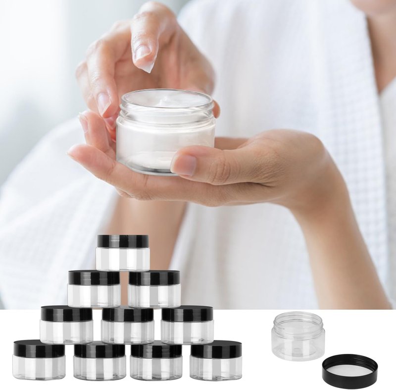 Transparent Plastic Jars - 110 Packs 2 OZ Body Butter & Cosmetic Containers | Black Lids for DIY Crafts, Kitchen Ingredients