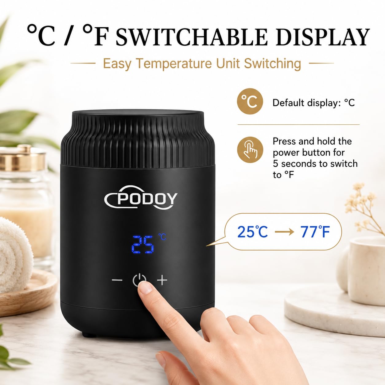 Podoy Mini Wax Pot Warmer for Hair Removal, Small Portable Travel Wax Melt Heater Machine Digital Display for SPA Salon Brow Body Nose Upper Lip Hair Waxing with 100 Waxing Sticks