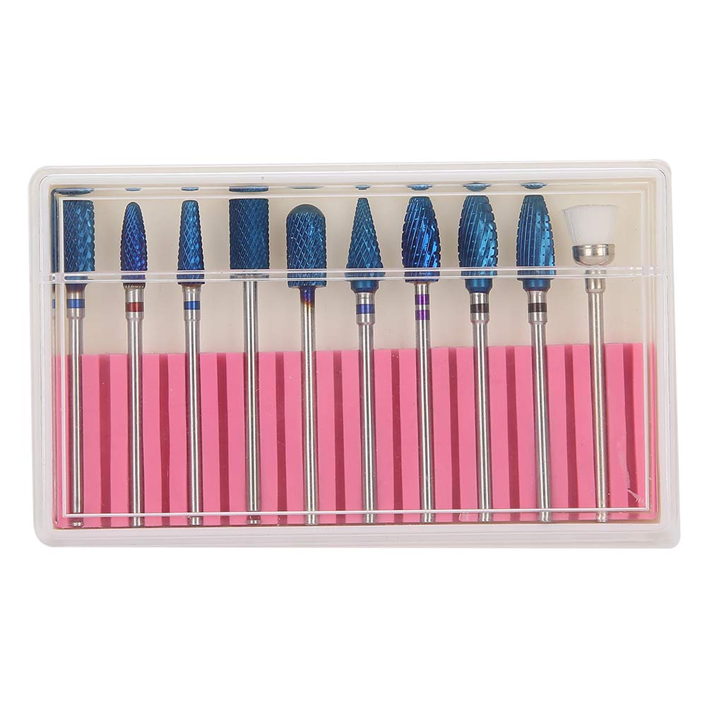 Nail Drill Bit Set, 10pcs Tungsten Steel Nail Drill Bit 3/32 inch Grinding Head Cuticle Drill Bit for Nails Manicure Set Professional Polishing Machine Tool for Pedicure