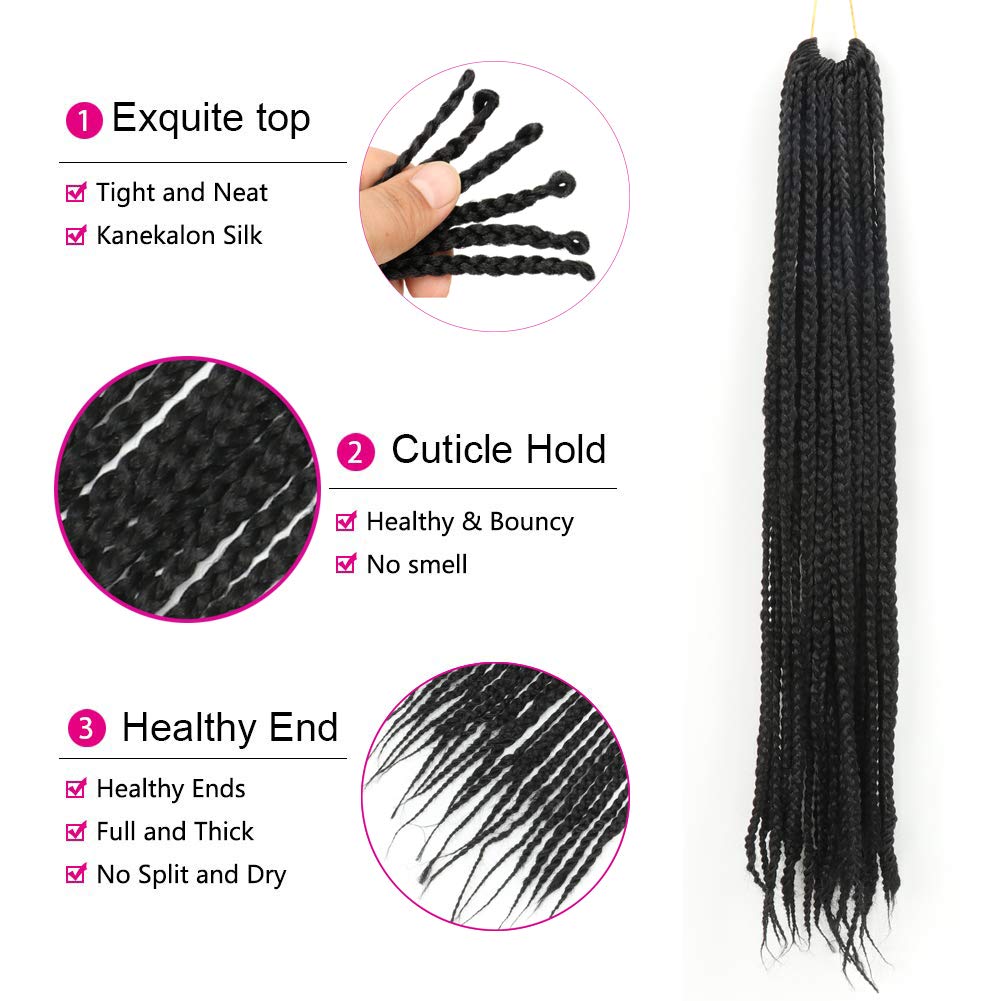 Box Braids Crochet Hair - 24 Inch Pre-Looped Synthetic Extensions | 6 Bundles for Black Women - Medium Knotless, Black 1B