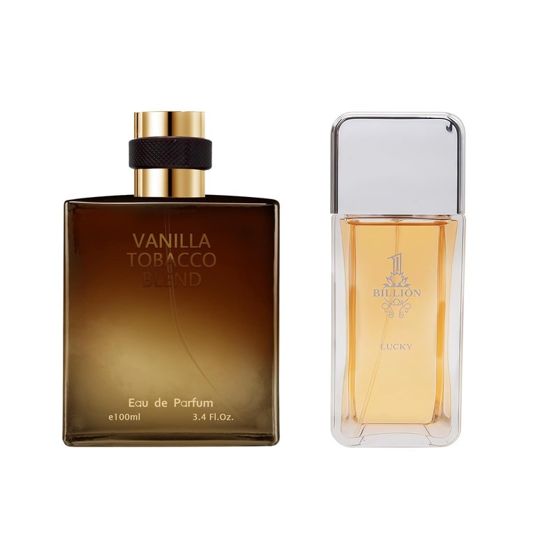 2PCS Mens Perfume Cologne Long Last Strong EDP Natural Spray Gift Set, with Cocoa, Dried Fruits, Woody Fragrance for Daliy Use, 3.4 Fl Oz / 100 mL Each (1 Billion Lucky & Vanilla Tobacco)