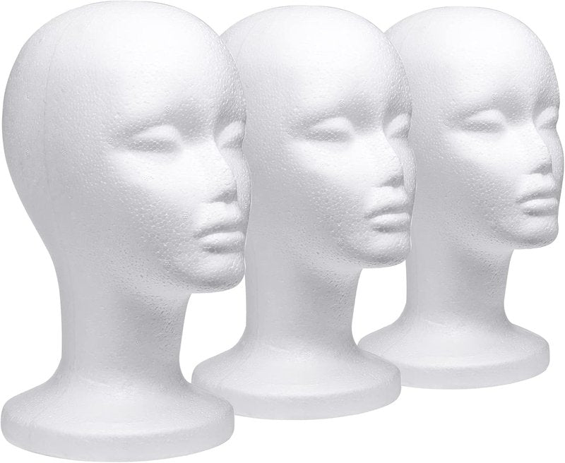 Foraineam 12-Inch Foam Wig Heads - 3 Pack Mannequin Display Stands for Wigs, Hats & Hairpieces